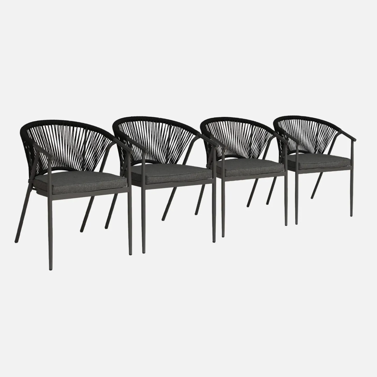 Cadeira empilhável em aço e cordas, set de 4