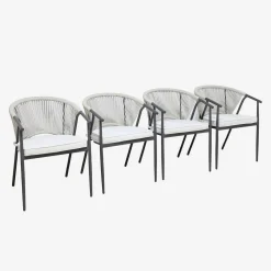 Cadeira empilhável em aço e cordas, set de 4