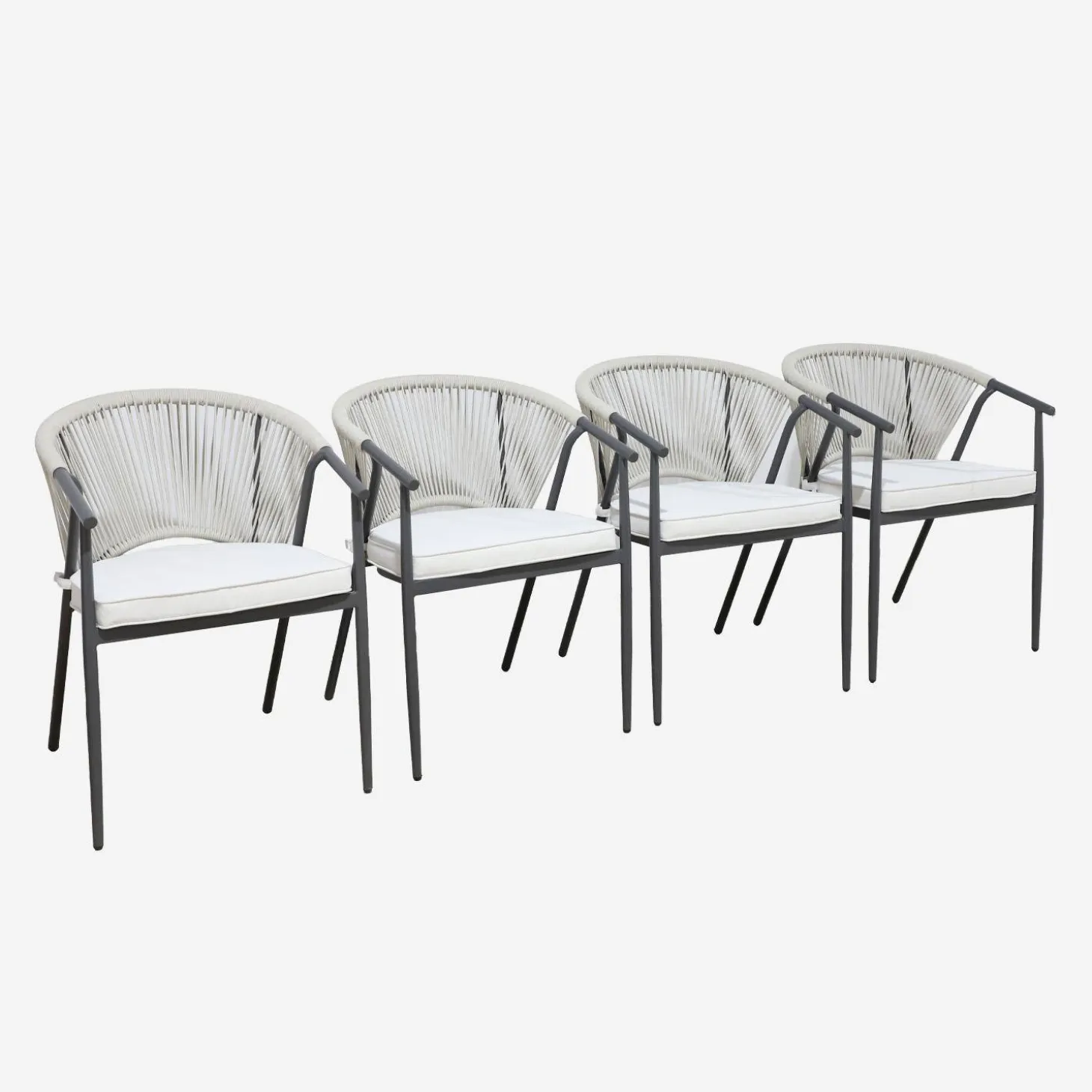 Cadeira empilhável em aço e cordas, set de 4