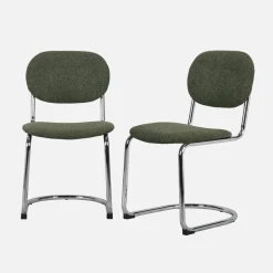 Cadeira em tecido bouclé com estrutura em metal, set de 2