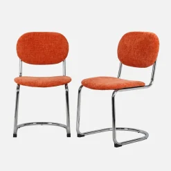 Cadeira em tecido chenille com estrutura em metal, set de 2