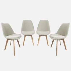 Cadeira escandinava de madeira e boucle texturizado, set de 4