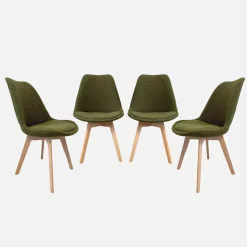 Cadeira escandinava de madeira e boucle texturizado, set de 4