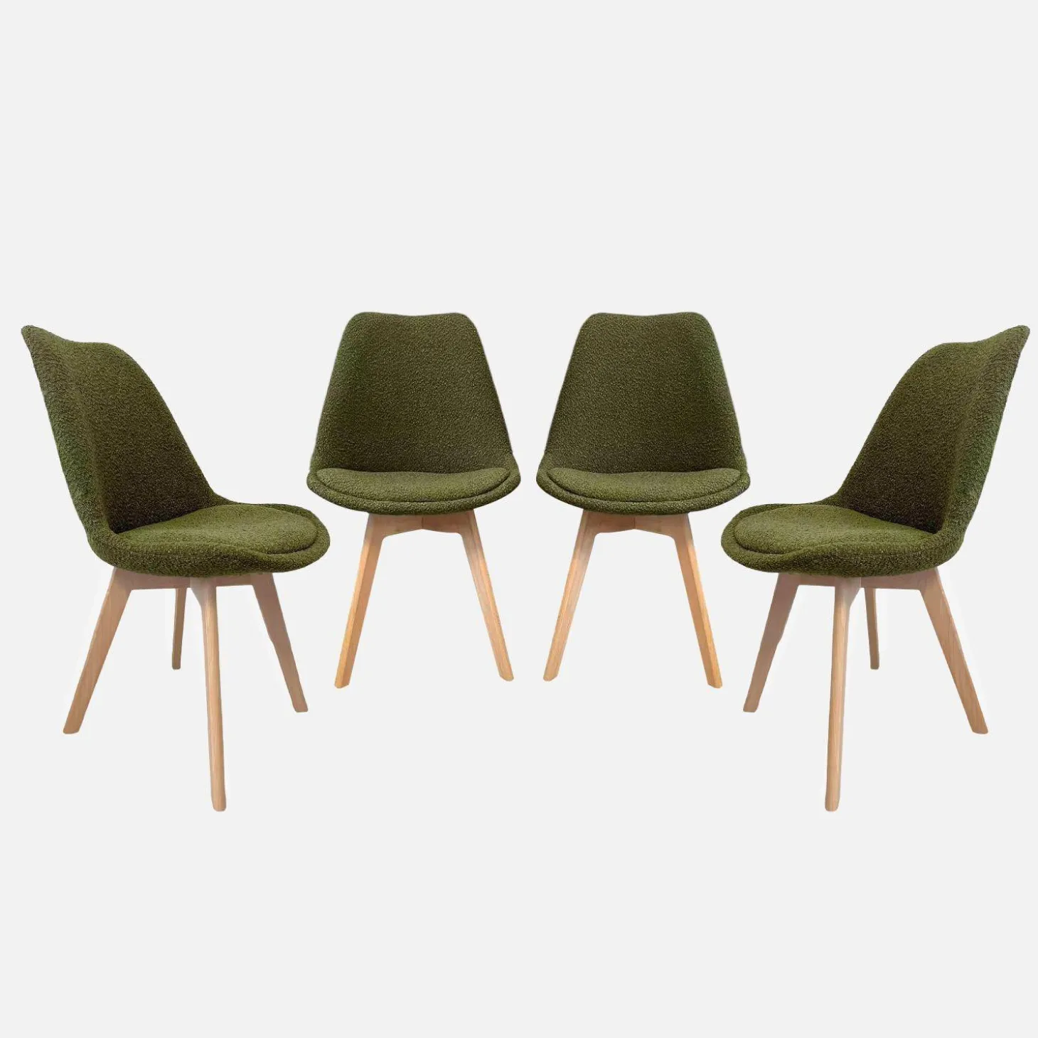 Cadeira escandinava de madeira e boucle texturizado, set de 4