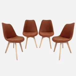 Cadeira escandinava de madeira e boucle texturizado, set de 4