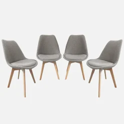 Cadeira escandinava de madeira e boucle texturizado, set de 4