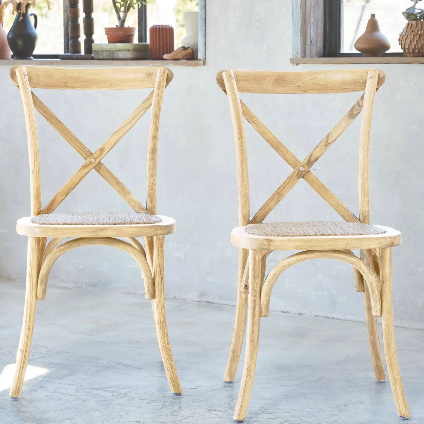 Cadeira estilo bistrô em madeira, set de 2