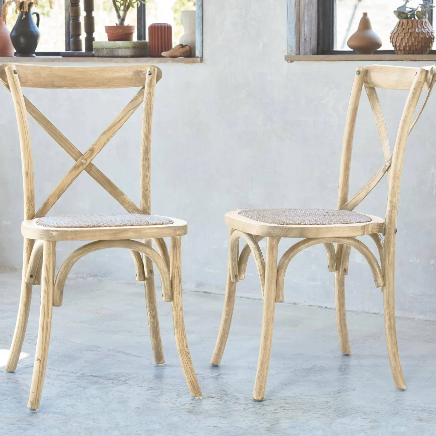 Cadeira estilo bistrô em madeira, set de 2