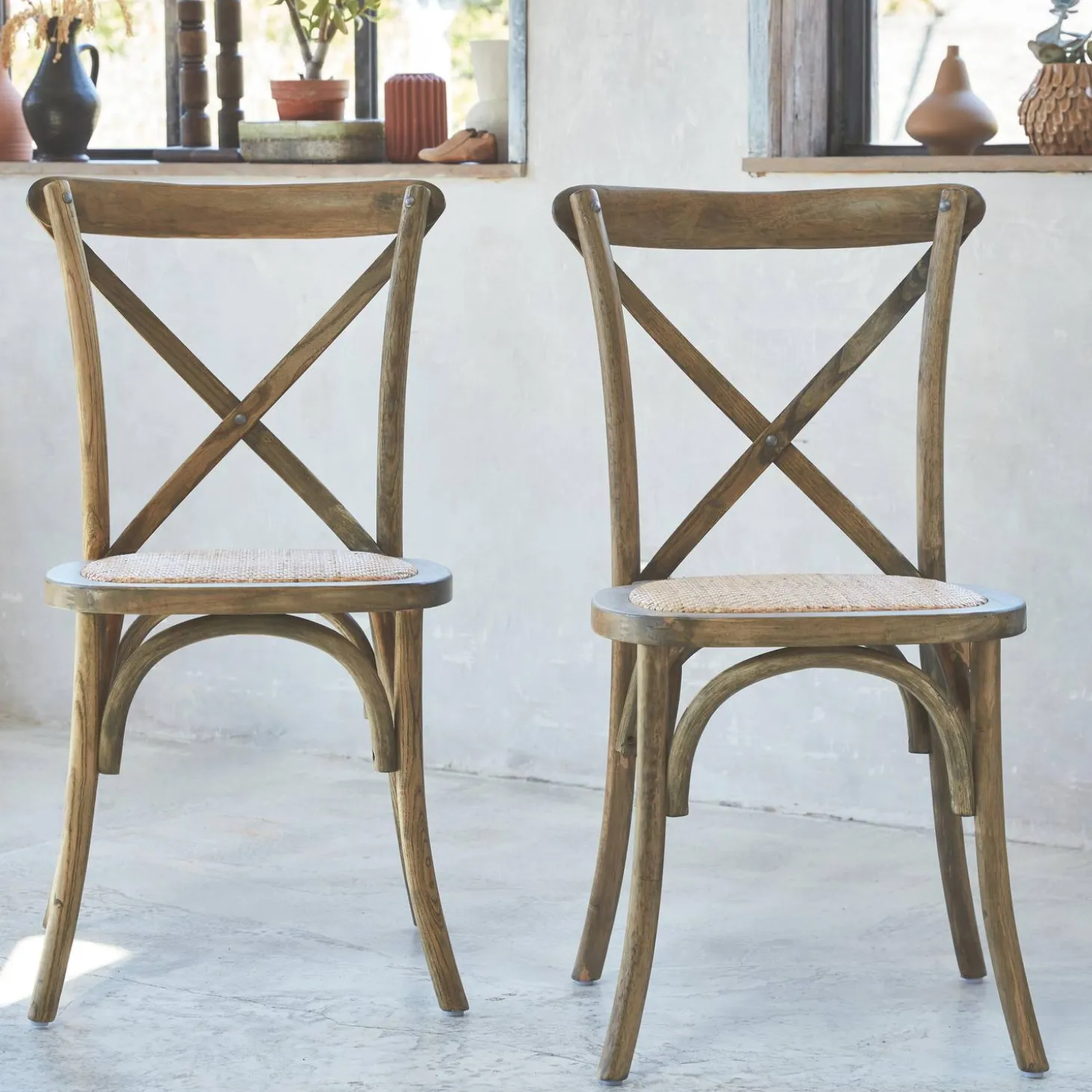 Cadeira estilo bistrô em madeira, set de 2