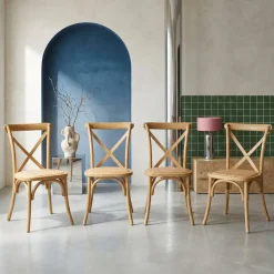 Cadeira estilo bistrô em madeira, set de 4