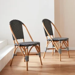 Cadeira estilo bistrô revestida em rattan, set de 2