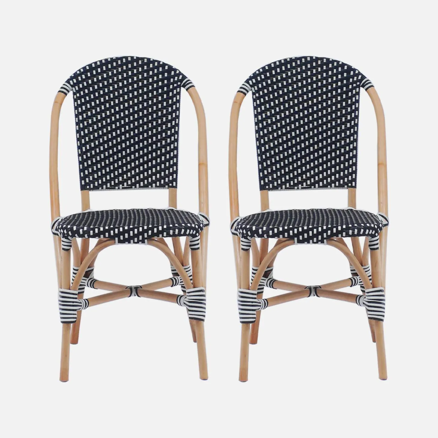 Cadeira estilo bistrô revestida em rattan, set de 2