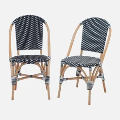 Cadeira estilo bistrô revestida em rattan, set de 2
