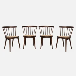 Cadeira estilo boémio em madeira de seringueira e cana, set de 4