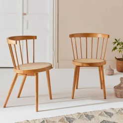 Cadeira estilo boémio em madeira de seringueira e cana, set de 2
