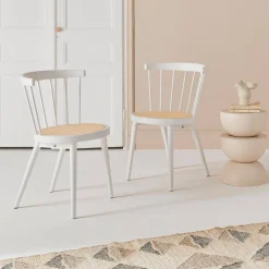 Cadeira estilo boémio em madeira de seringueira e cana, set de 2