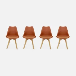 Cadeira estilo escandinavo com pés em madeira de faia, set de 4