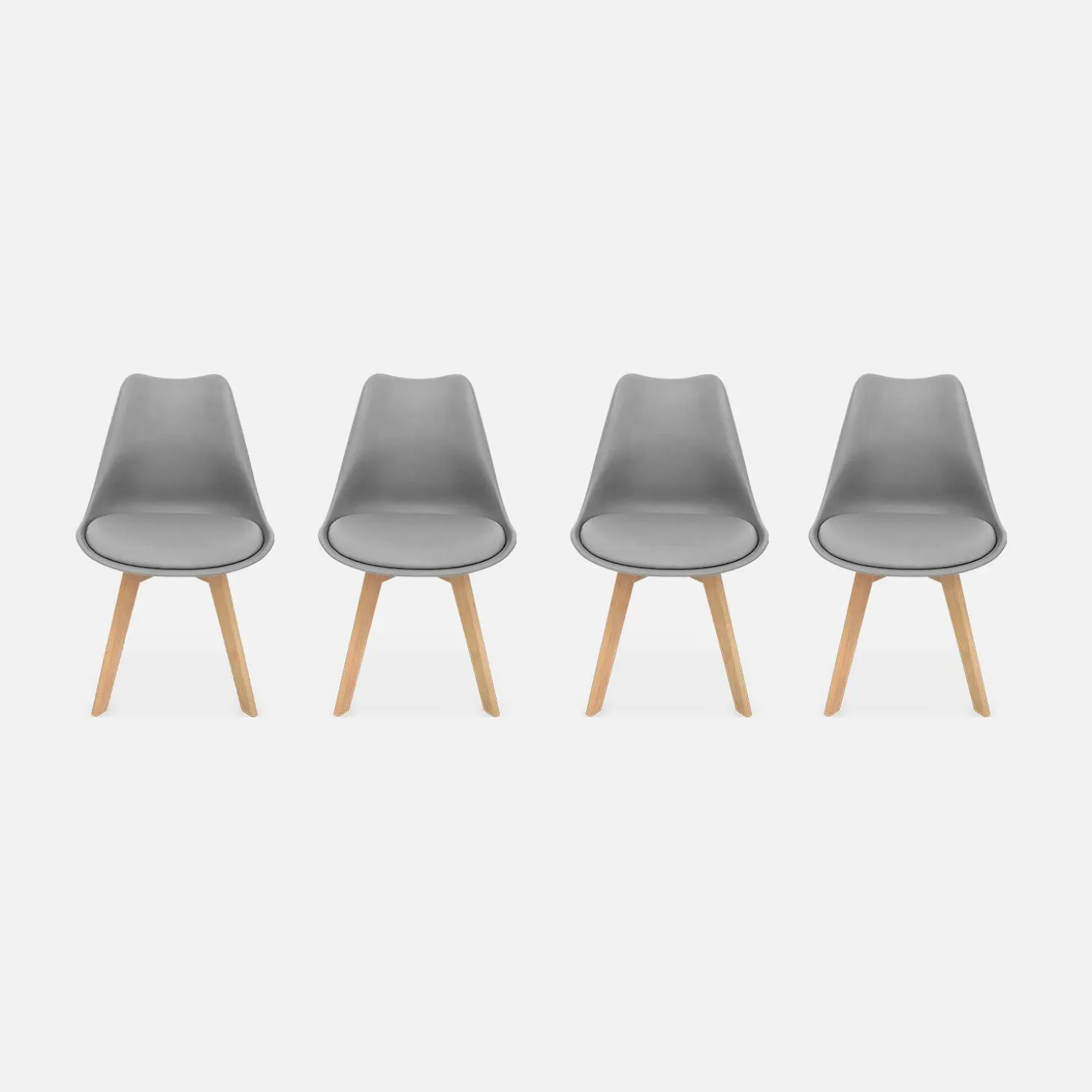 Cadeira estilo escandinavo com pés em madeira de faia, set de 4