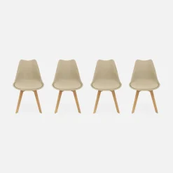 Cadeira estilo escandinavo com pés em madeira de faia, set de 4