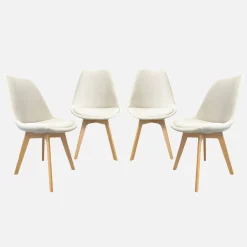 Cadeira estilo escandinavo em veludo canelado com pés em madeira de faia, set de 4