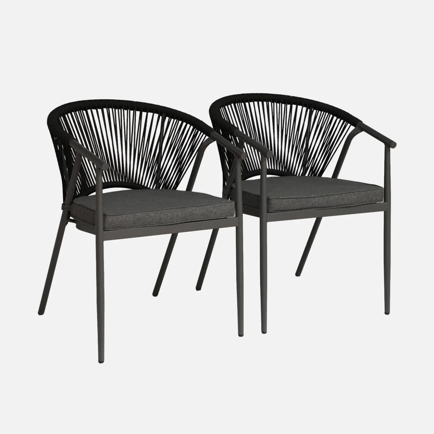 Cadeiras de jardim empilhável em aço e corda, set de 2