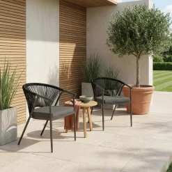 Cadeiras de jardim empilhável em aço e corda, set de 2
