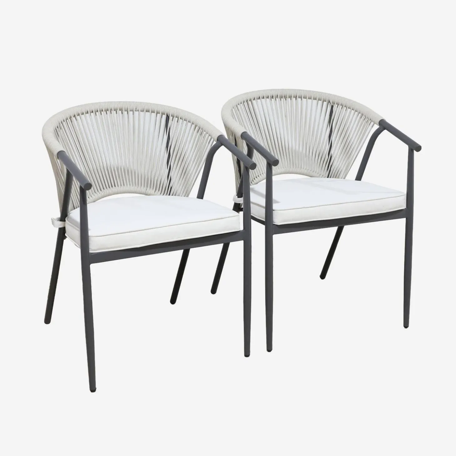 Cadeiras de jardim empilhável em aço e corda, set de 2
