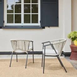 Cadeiras de jardim empilhável em aço e corda, set de 2