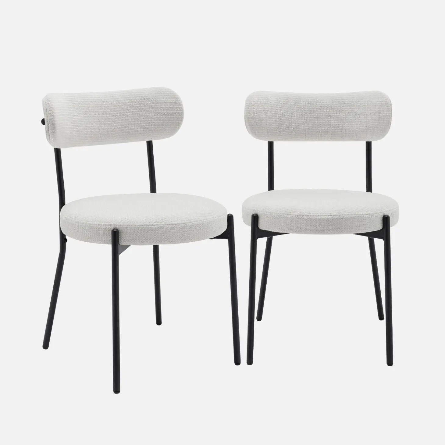 Cadeiras em tecido chenille com estrutura em metal, set de 2