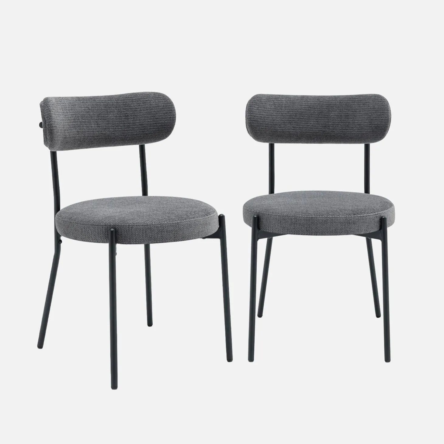 Cadeiras em tecido chenille com estrutura em metal, set de 2