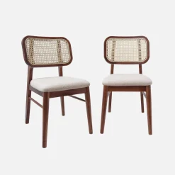 Cadeira vintage de madeira de seringueira e boucle, set de 2