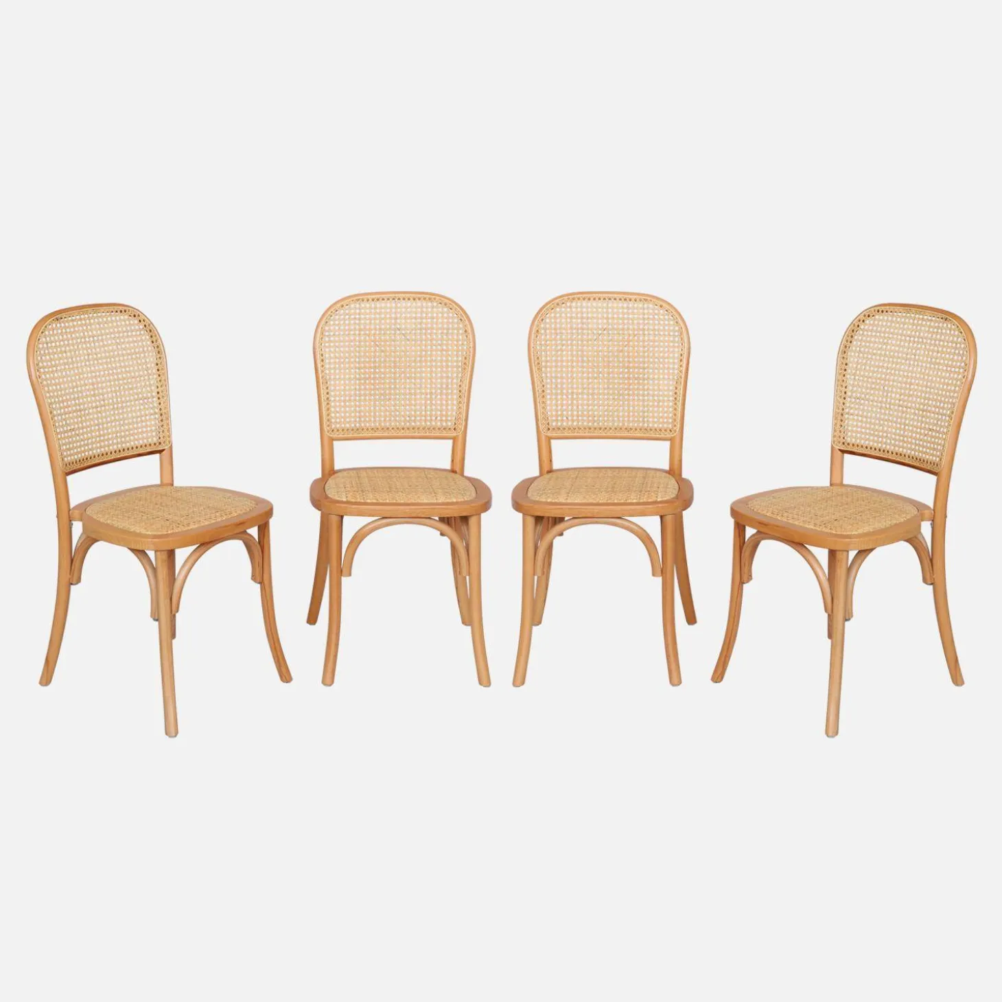 Cadeira vintage em madeira e revestida em rattan, set de 4