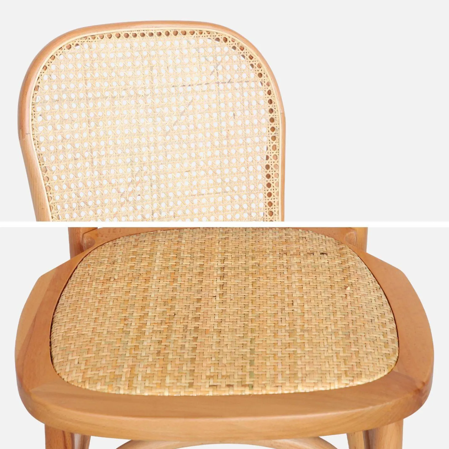 Cadeira vintage em madeira e revestida em rattan, set de 4
