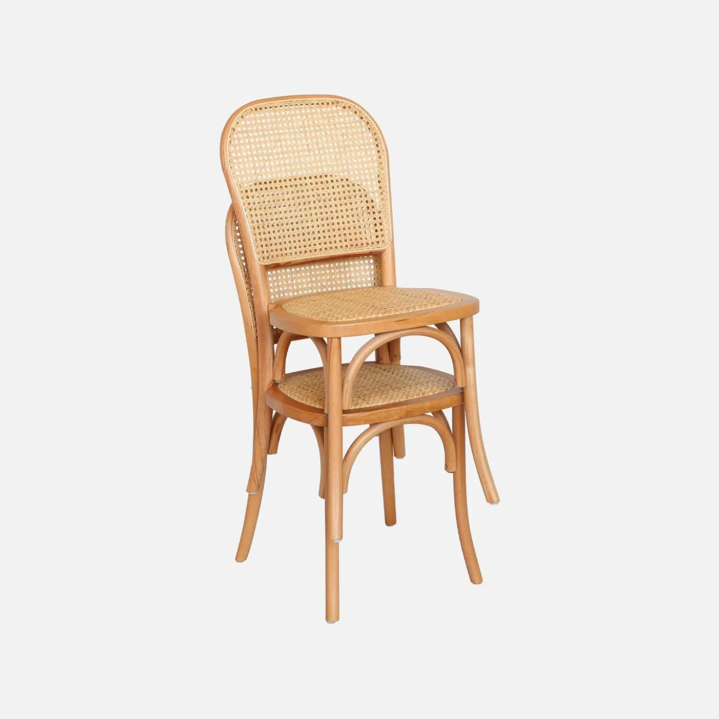 Cadeira vintage em madeira e revestida em rattan, set de 4