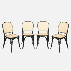 Cadeira vintage em madeira e revestida em rattan, set de 4