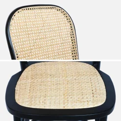 Cadeira vintage em madeira e revestida em rattan, set de 4