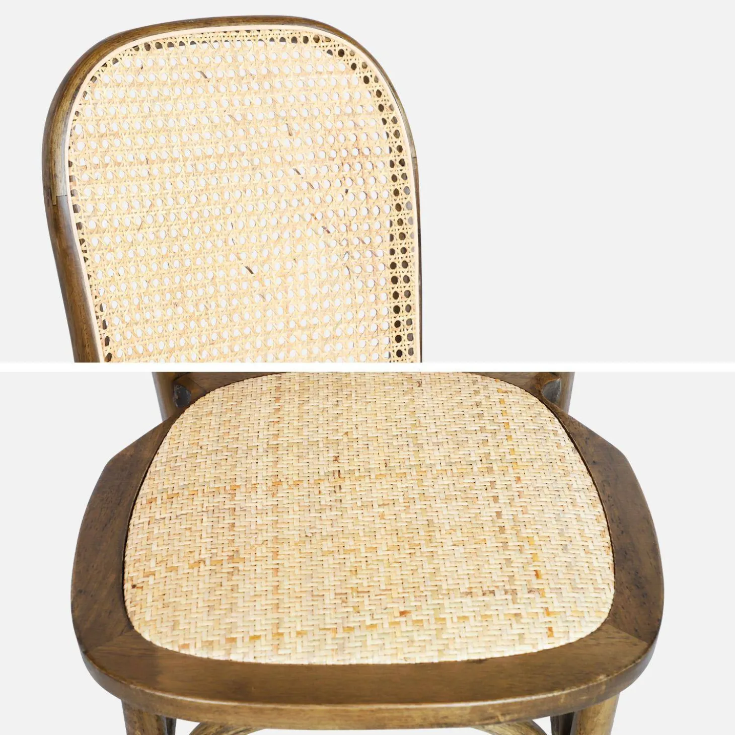 Cadeira vintage em madeira e revestida em rattan, set de 4