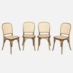 Cadeira vintage em madeira e revestida em rattan, set de 4