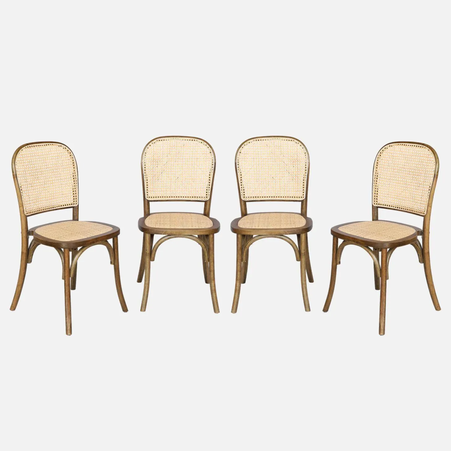 Cadeira vintage em madeira e revestida em rattan, set de 4