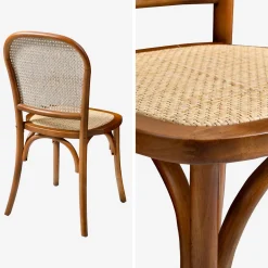 Cadeira vintage em madeira e revestida em rattan, set de 4