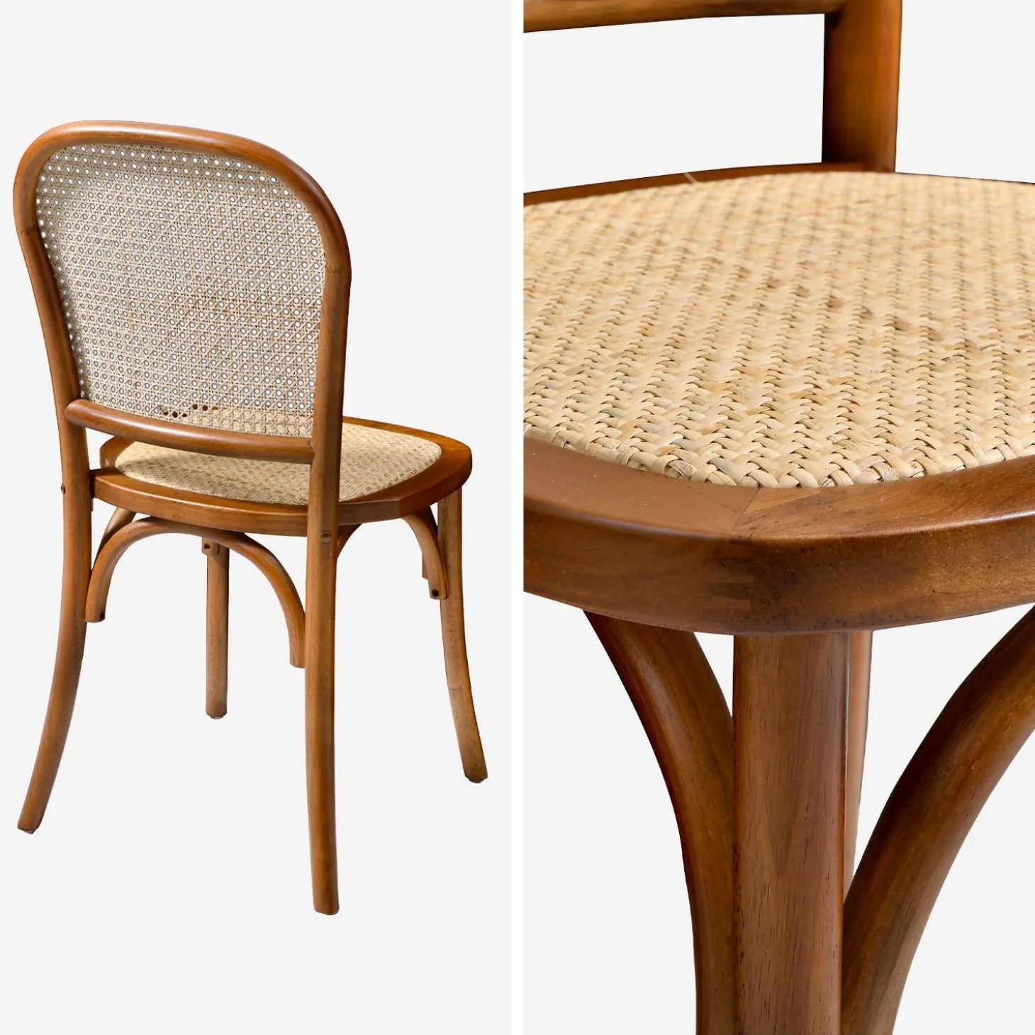 Cadeira vintage em madeira e revestida em rattan, set de 4