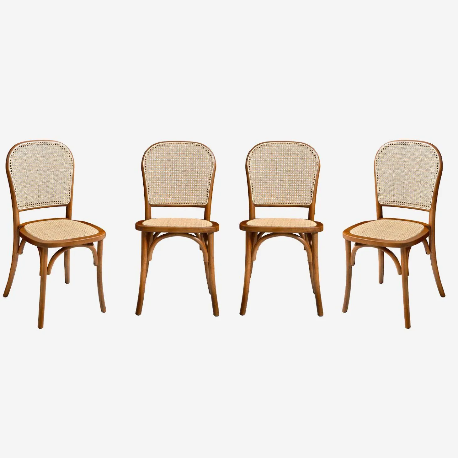 Cadeira vintage em madeira e revestida em rattan, set de 4