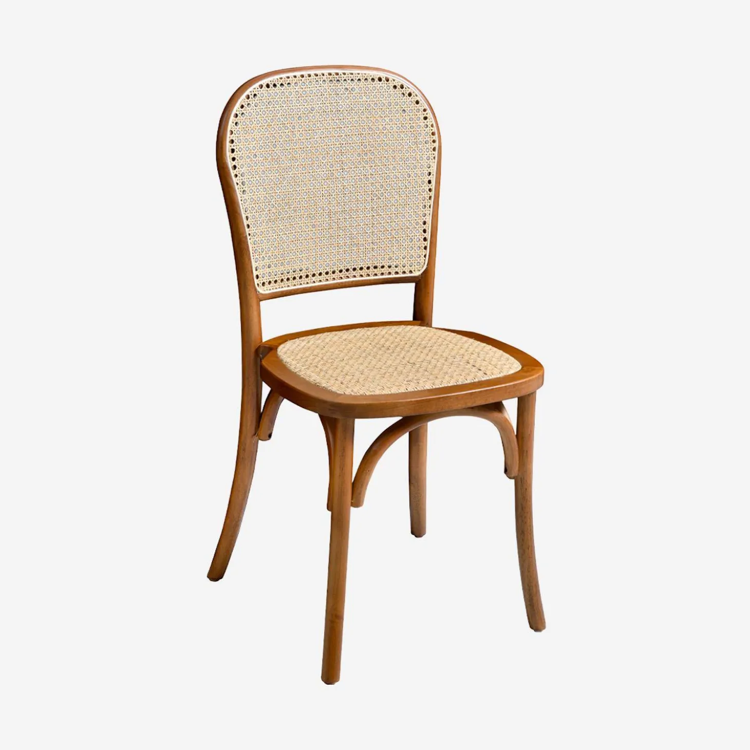 Cadeira vintage em madeira e revestida em rattan, set de 4