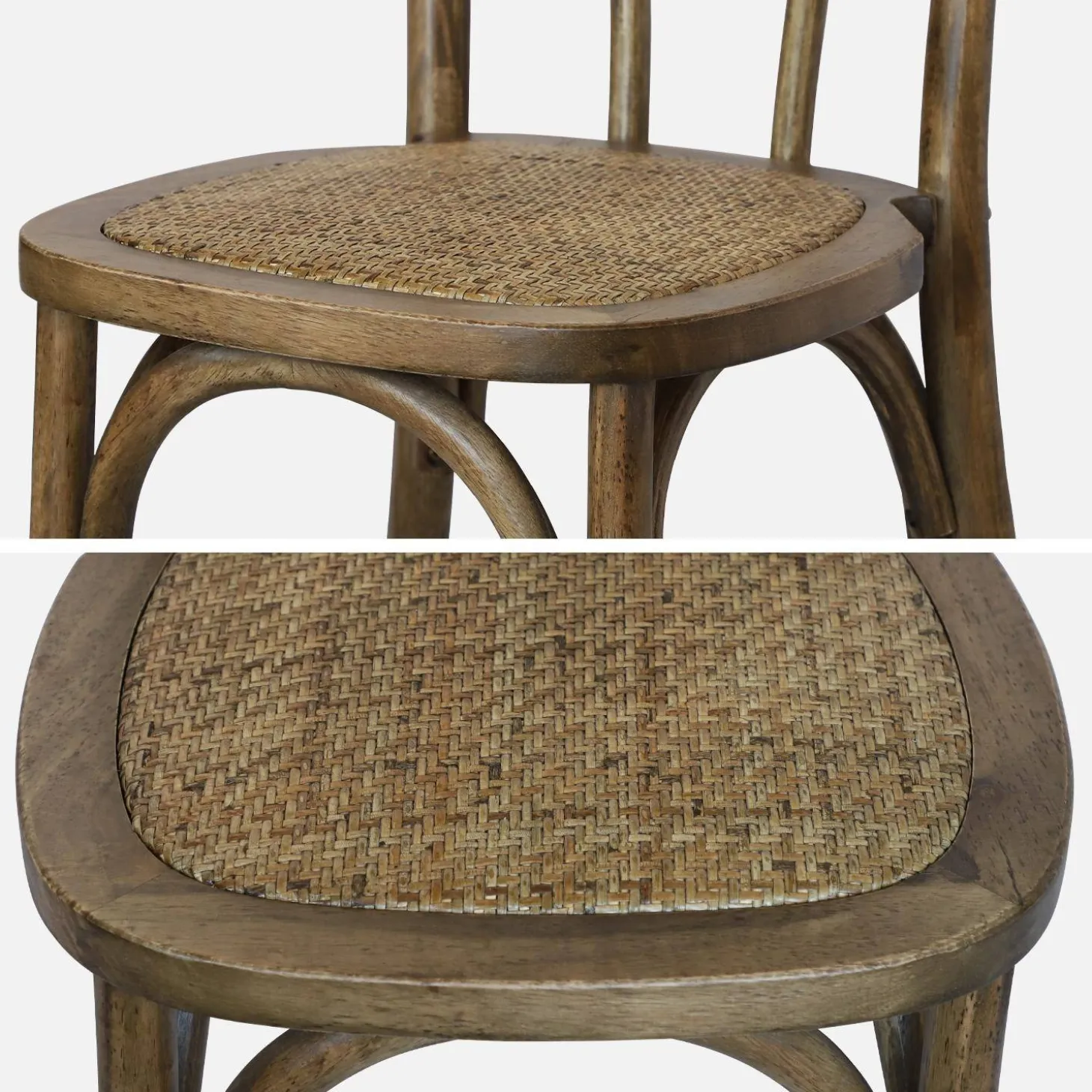 Cadeira vintage em madeira e revestida em rattan, set de 2