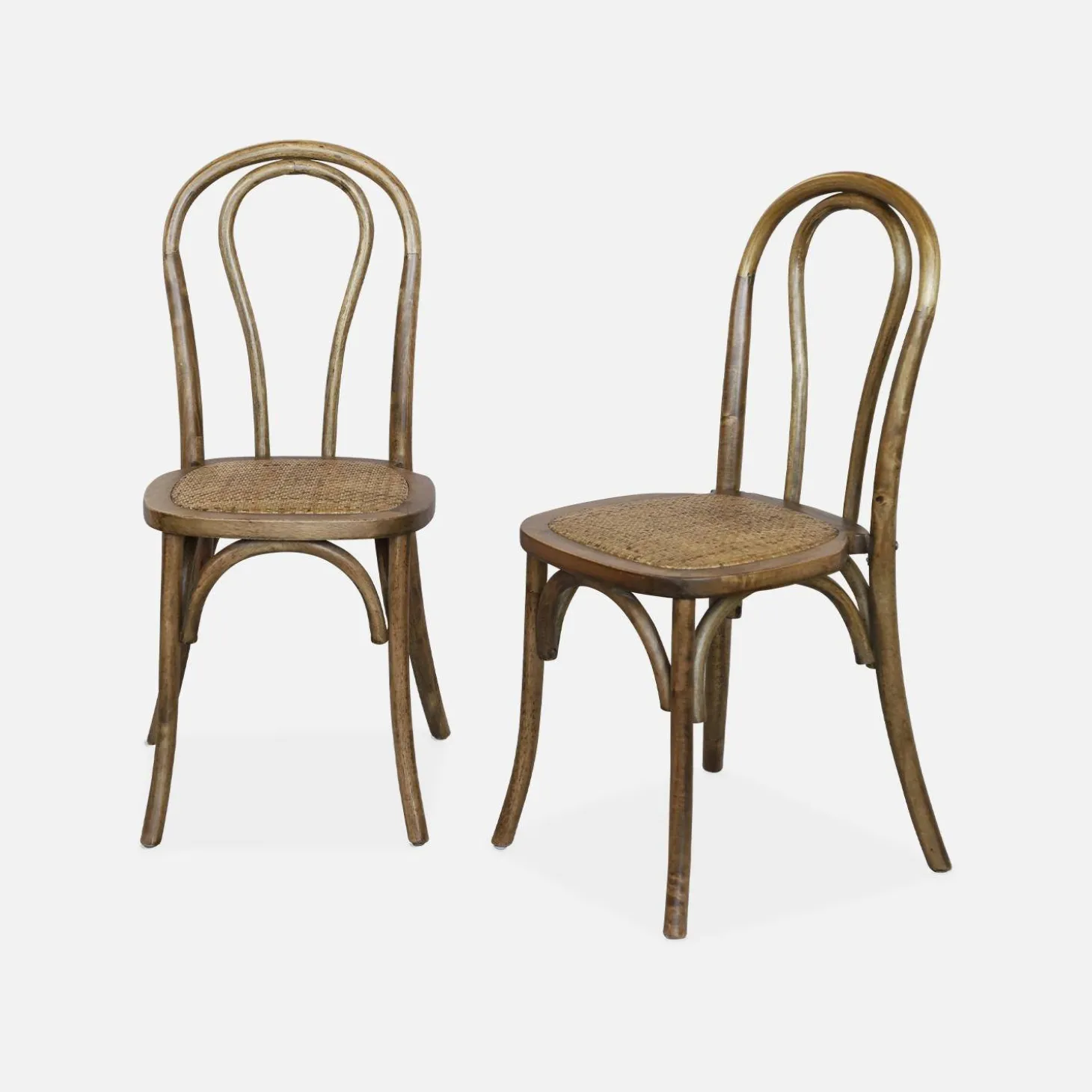 Cadeira vintage em madeira e revestida em rattan, set de 2