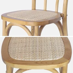 Cadeira vintage em madeira e revestida em rattan, set de 4
