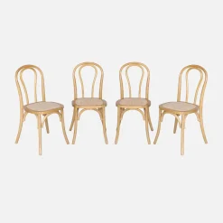 Cadeira vintage em madeira e revestida em rattan, set de 4