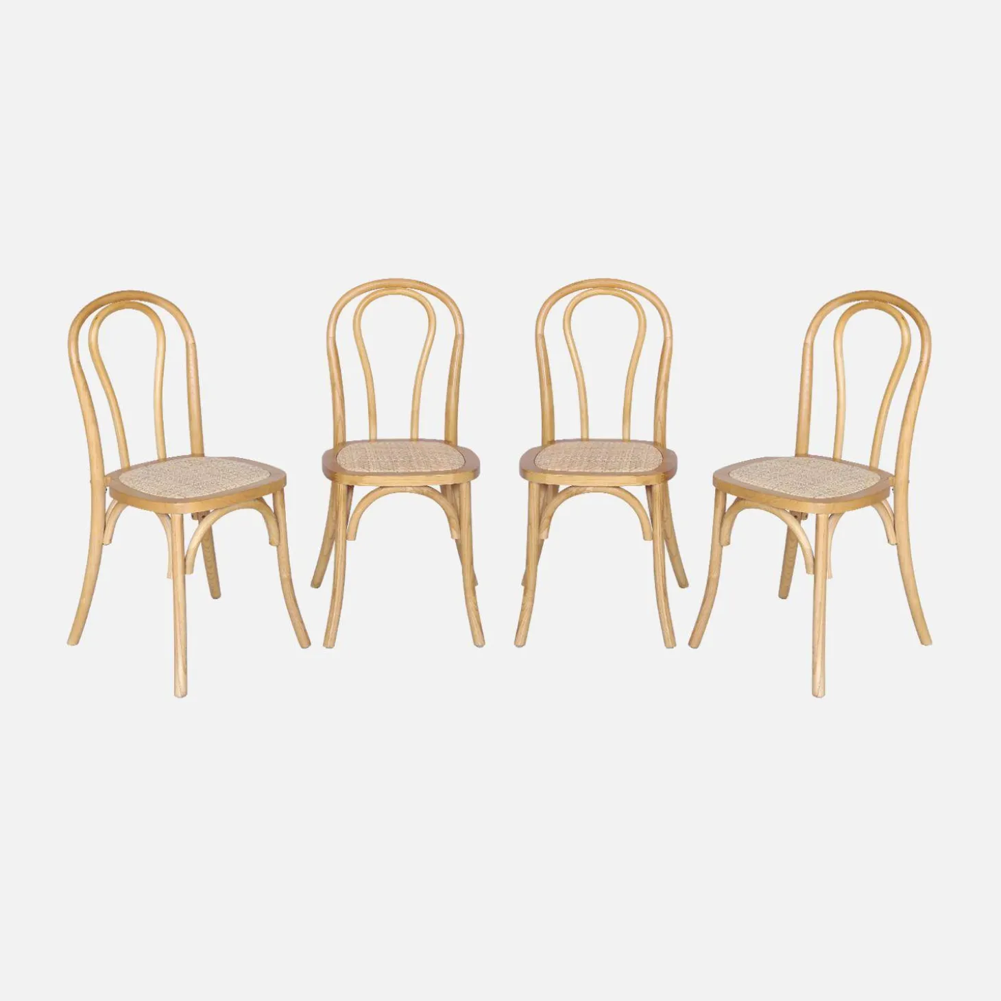 Cadeira vintage em madeira e revestida em rattan, set de 4