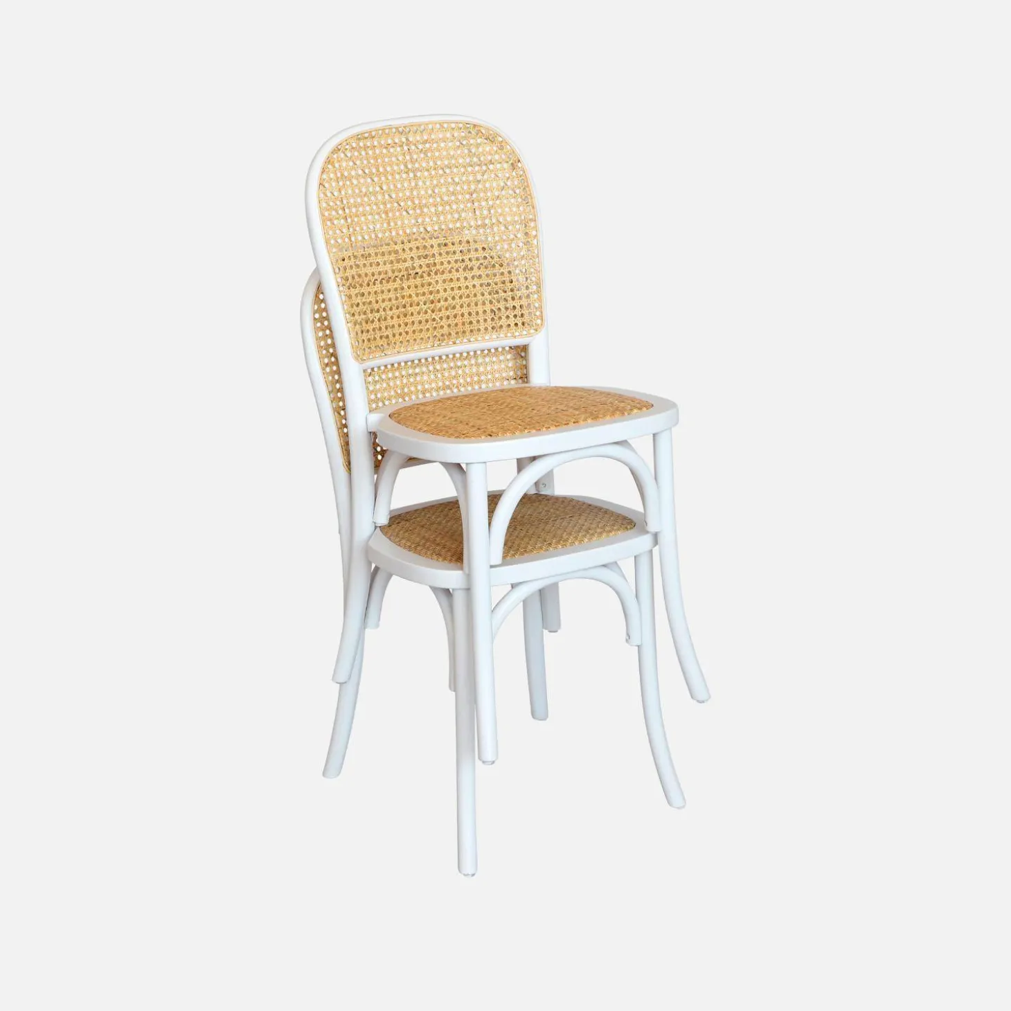 Cadeira vintage em madeira e revestida em rattan, set de 4