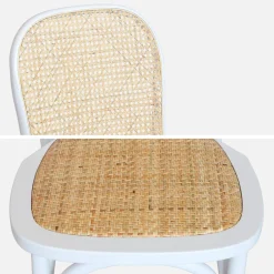 Cadeira vintage em madeira e revestida em rattan, set de 4